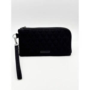 Vera Bradley Black Quilted Cotton Wristlet Wallet Rose Floral Lining ID Window